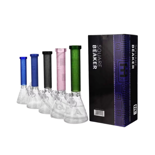 Sandblasted Square Glass Beaker Bong 15″