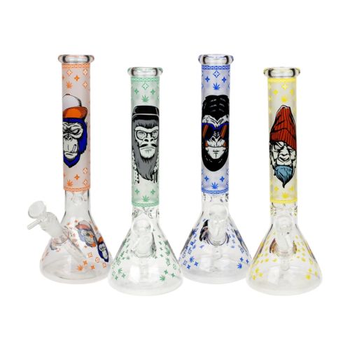 Beaker Glass Bong w/ Glow In The Dark Gorilla Print